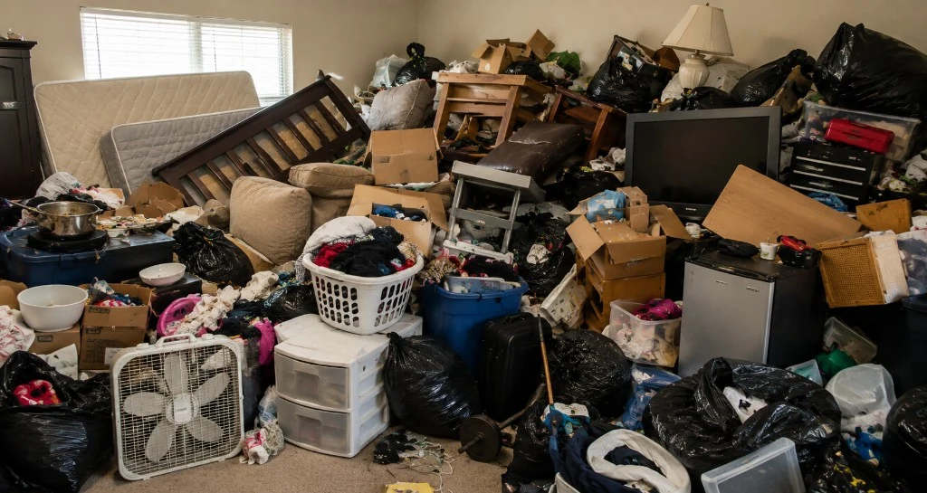 Large pile of household junk and clutter ready for removal