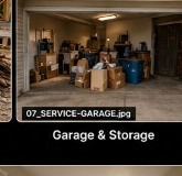 Garage packed with boxes and storage clutter